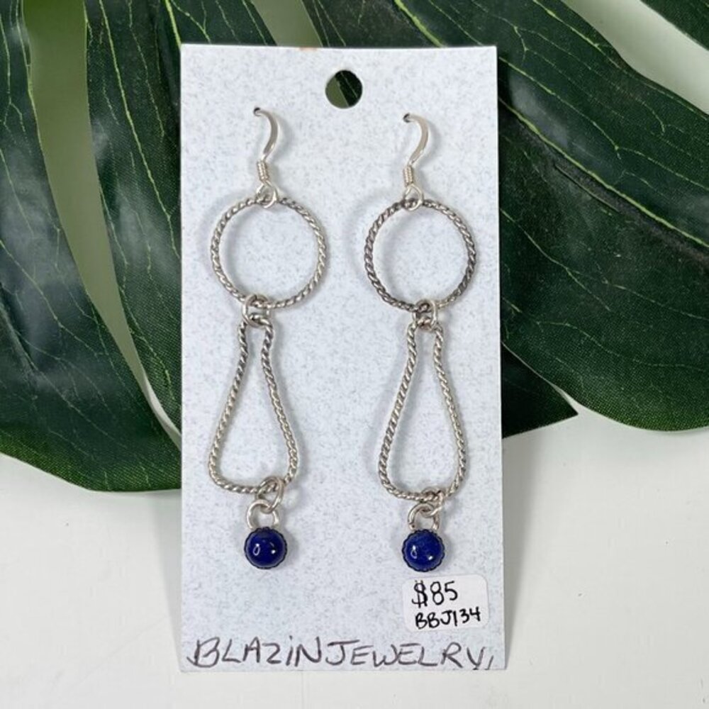 Blazin Jewelry Women's Sterling Silver Textured Dangle Earrings w/ Lapis Lazuli